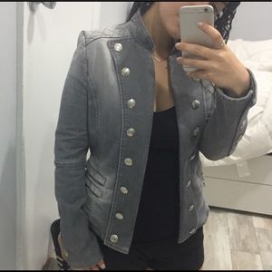 Pierre balmain grey denim military jacket blazer